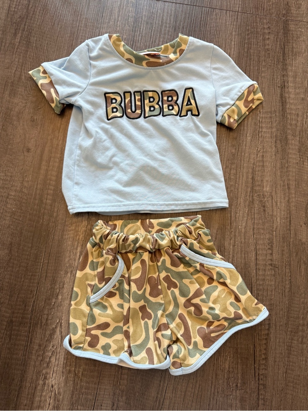 Kids Light Blue Tee and Camo Shorts Set
